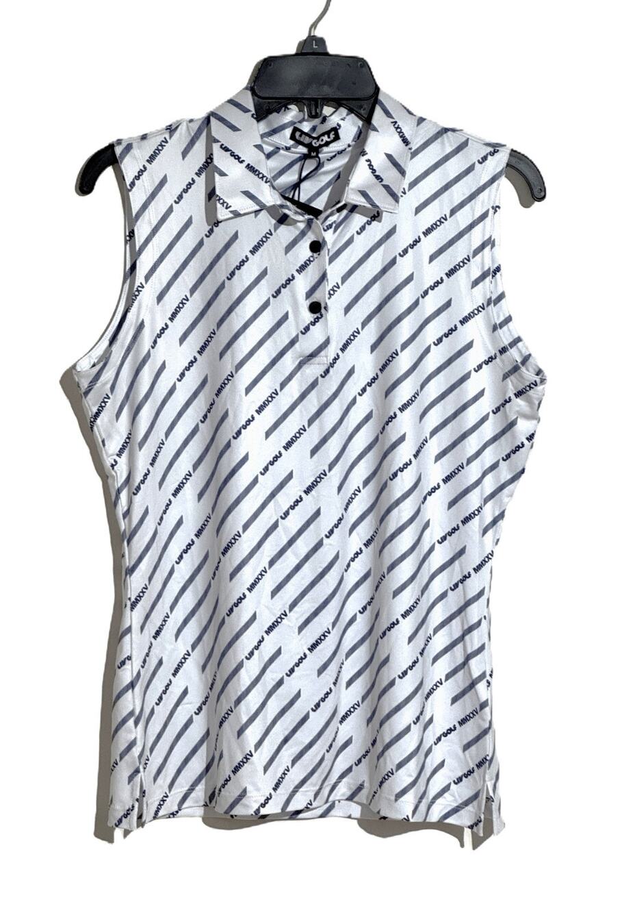 NWT LIV Golf Women's Sleeveless Polo Shirt M White Stripe Performance MMXXV